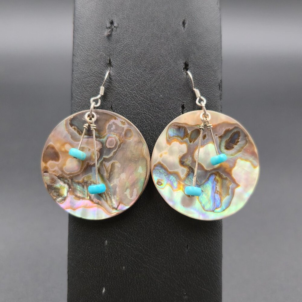 Sterling Silver Abalone Shell With Turquoise Stone Earrings A6571